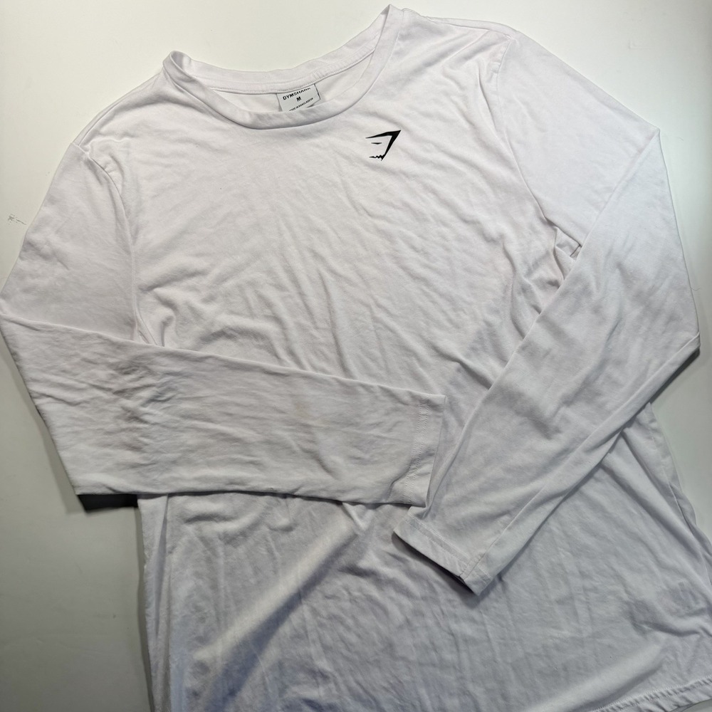Gymshark Women's White Long Sleeve Logo Tee M